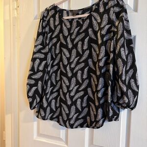 Mix Black and White Feather Print Blouse